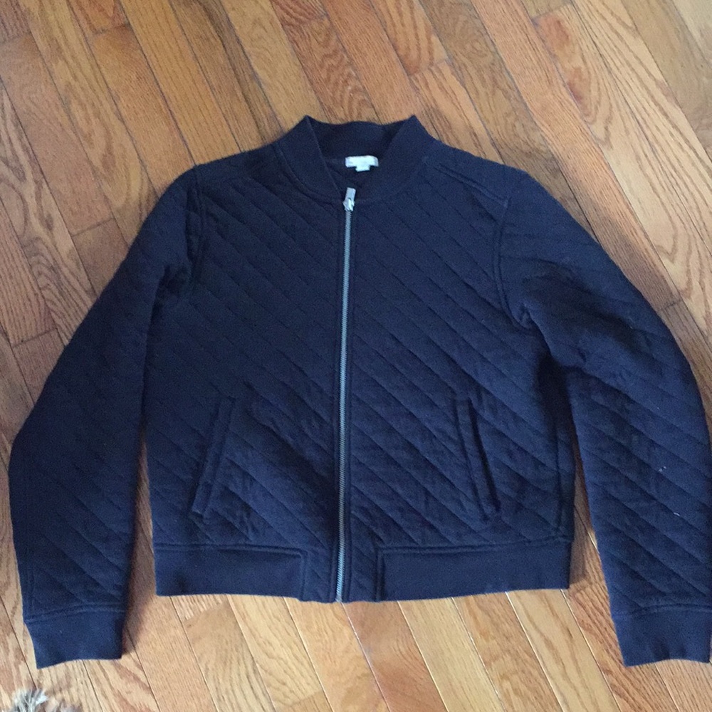 Black quilted zip up bomber sweatshirt by Gap in L